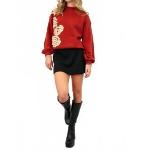 NEW EN MERCI wren embroidrered sweater in rust & creme.